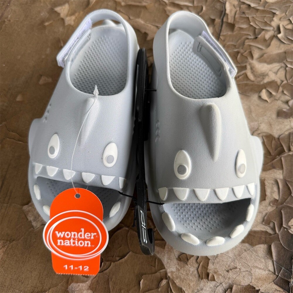 Wonder Nation Shark Clog Sandals Unisex Kids Gray Slip-On Size 11/12